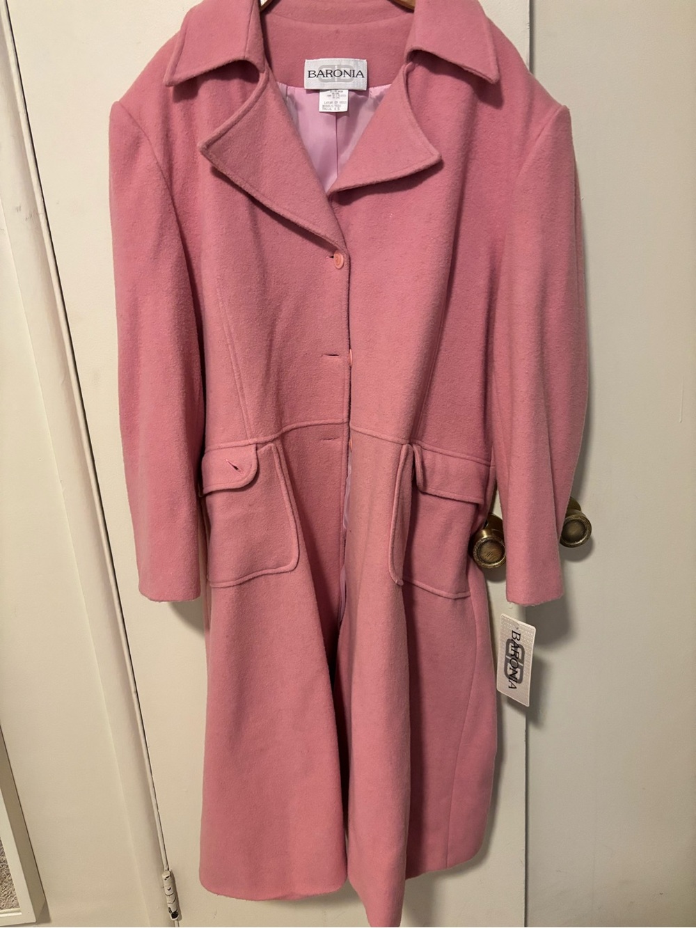 NWT Baronia Vintage European Tailored Wool Blend Duster Coat Pink XL